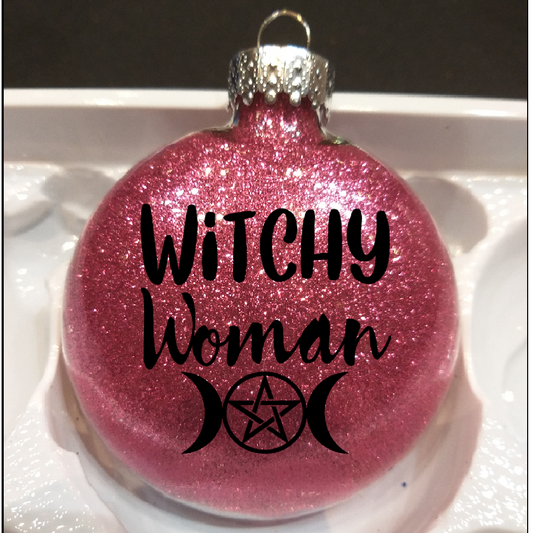 Witchy Woman Glitter Christmas Ornament Shatterproof Horror Halloween Metaphysical
