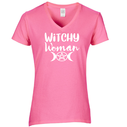 Witchy Woman Womens V Neck Shirt Tee Horror Halloween