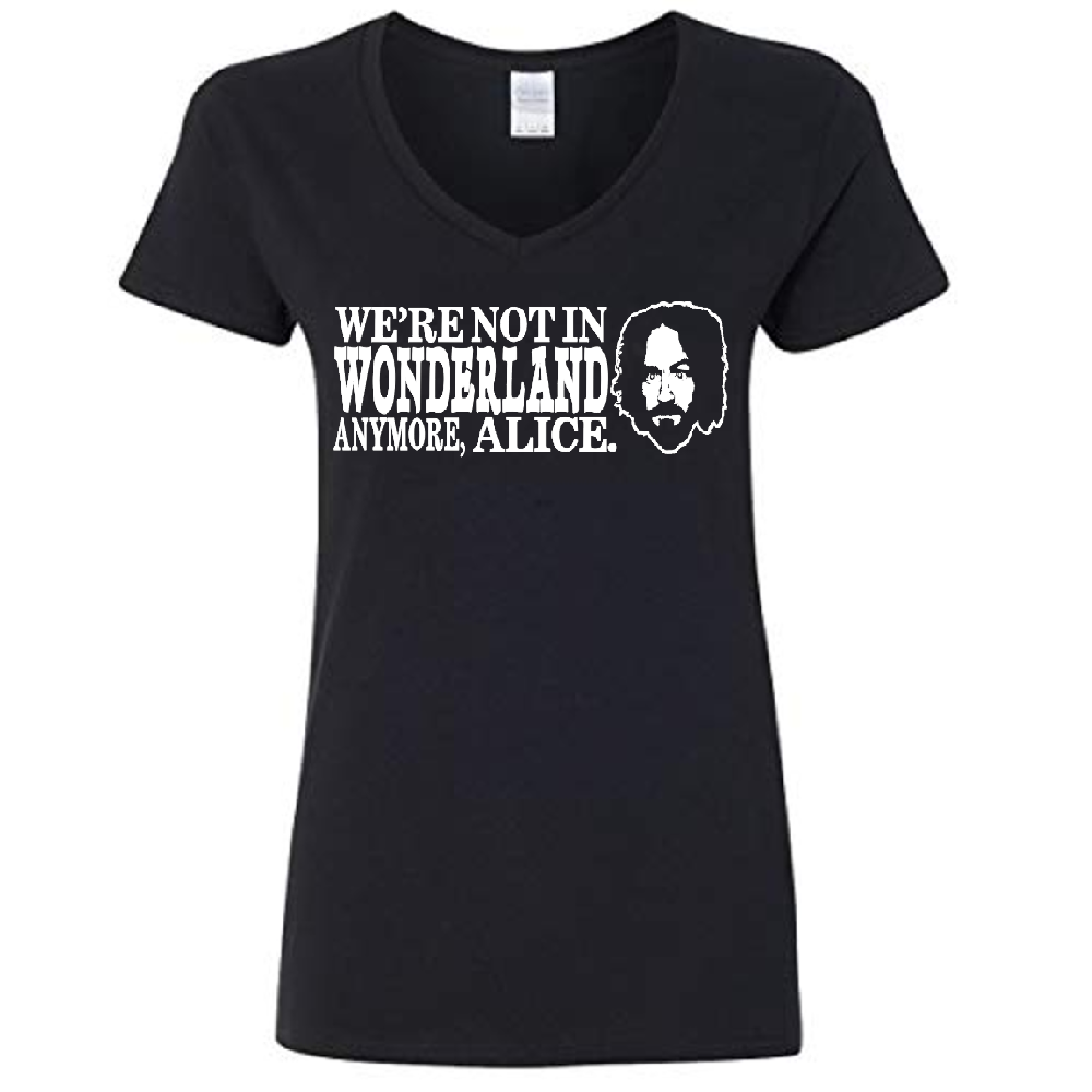 Charles Manson Wonderland True Crime Womens V Neck Shirt Tee Horror Halloween