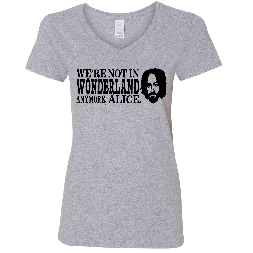 Charles Manson Wonderland True Crime Womens V Neck Shirt Tee Horror Halloween