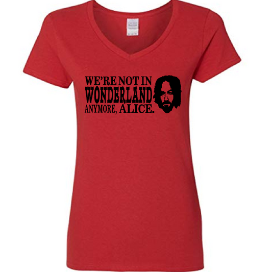 Charles Manson Wonderland True Crime Womens V Neck Shirt Tee Horror Halloween
