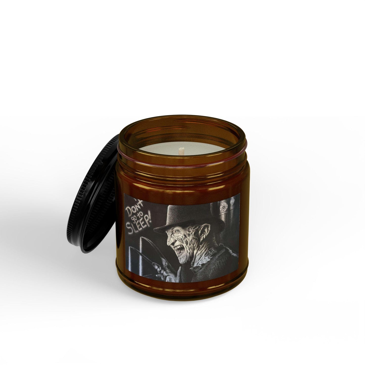 Freddy Krueger Nightmare Elm Street Horror-Themed Soy Candle — Black-Lid Jar (4oz & 9oz)