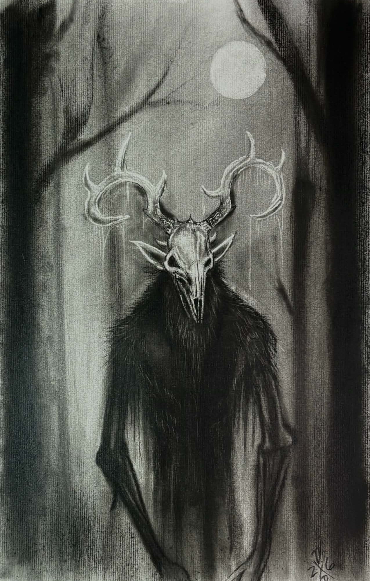 Wendigo Cryptid Charcoal Art Print Wall Hanging Home Decor