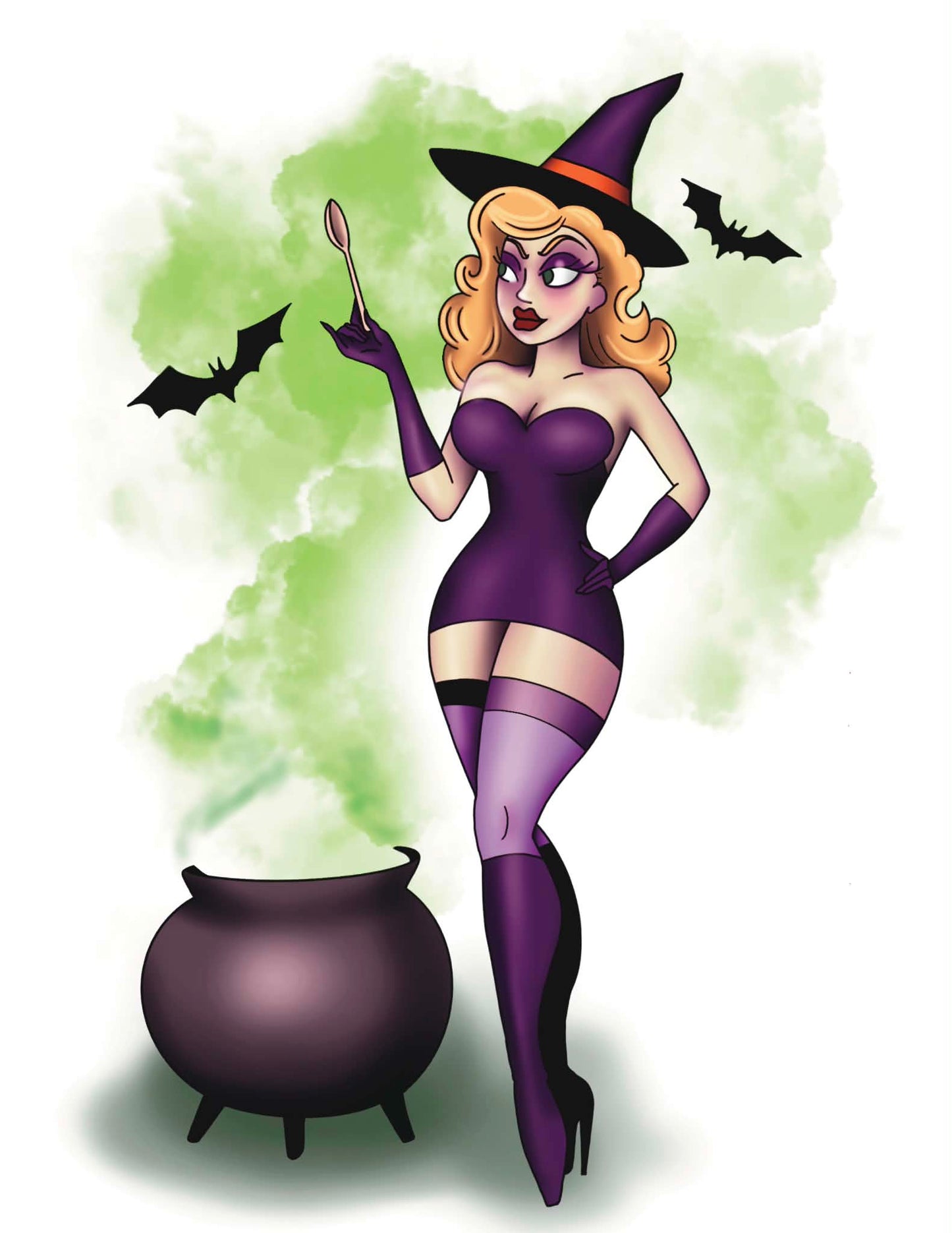 Cute Pin Up Witch Cauldron Wall Art Horror Wall Hanging Home Decor