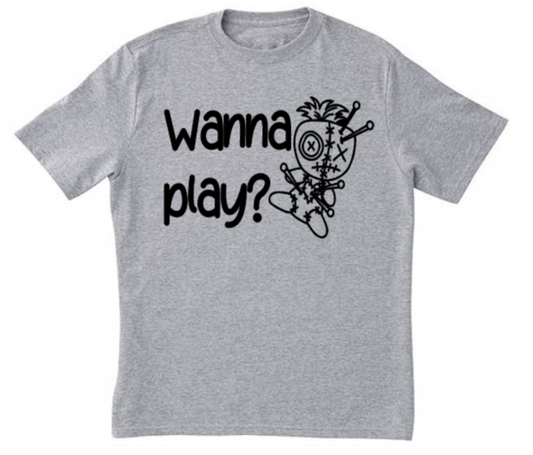 Wanna Play Voodoo Doll Unisex Shirt Tee Clothing Horror Halloween
