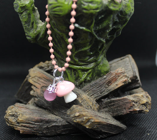 Pink Cats Eye Mushroom Keychain Charm Zipper Pull Crystal Witch Witchy Jewelry Witchcraft