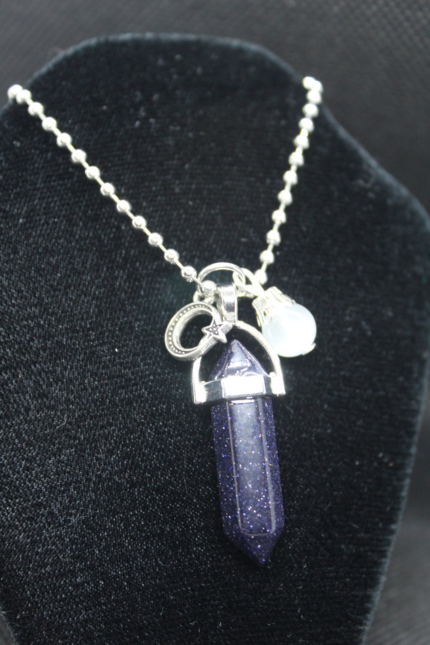 Blue Sandstone Moon Necklace Crystal Witch Witchy Jewelry Witchcraft Wicca Wiccan Pagan Metaphysical