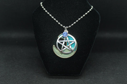 Blue Moon Pentacle Necklace Crystal Witch Witchy Jewelry Witchcraft Wicca Wiccan Pagan Metaphysical