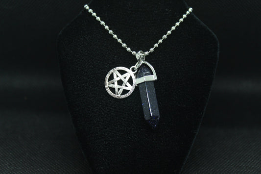 Blue Sandstone Pentacle Necklace Crystal Witch Witchy Jewelry Witchcraft Wicca Wiccan Pagan Metaphysical