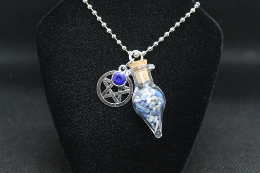 Sodalite Glass Teardrop Pentacle Necklace Crystal Witch Witchy Jewelry Witchcraft Wicca Wiccan Pagan Metaphysical