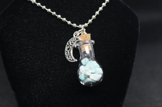 Amazonite Glass Potion  Bottle Moon Necklace Crystal Witch Witchy Jewelry Witchcraft Wicca Wiccan Pagan Metaphysical