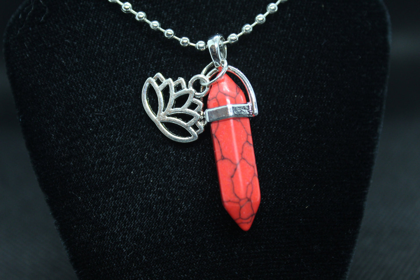 Red Howlite Lotus Necklace Crystal Witch Witchy Jewelry Witchcraft Wicca Wiccan Pagan Metaphysical