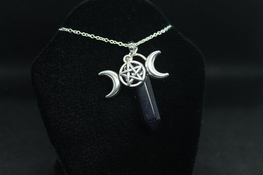 Blue Sandstone Triple Moon Necklace Crystal Witch Witchy Jewelry Witchcraft Wicca Wiccan Pagan Metaphysical