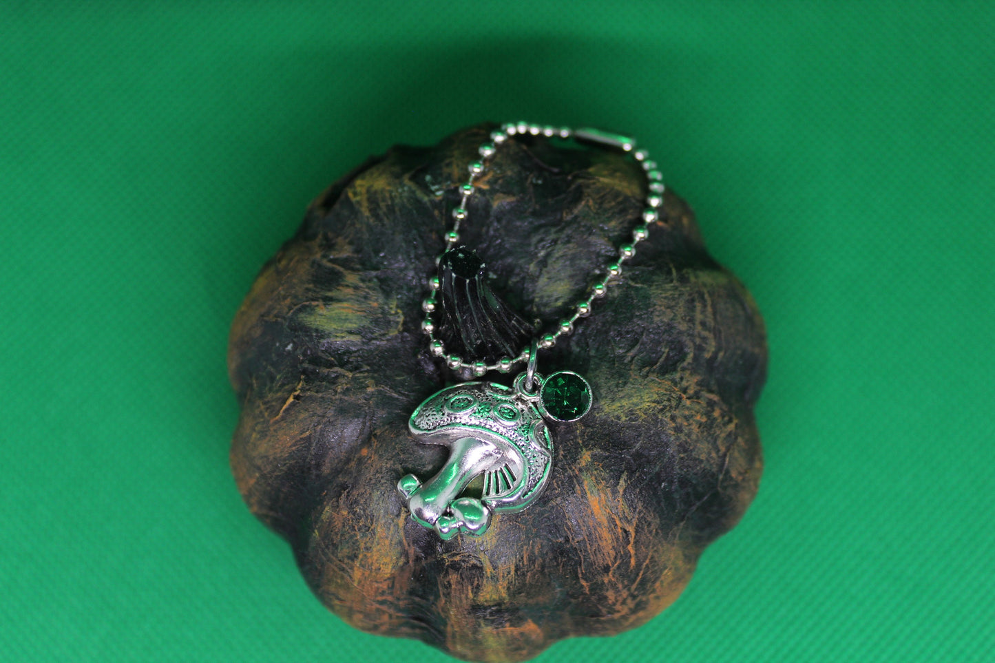 Green Mushroom Keychain Charm Zipper Pull Crystal Witch Witchy Jewelry Witchcraft Wicca Wiccan Pagan Metaphysical