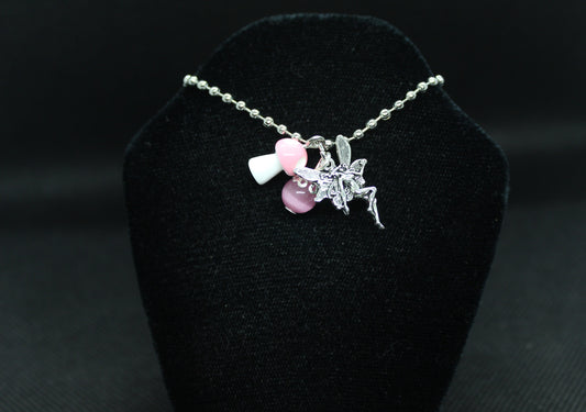 Pink Fairy Mushroom Necklace Crystal Witch Witchy Jewelry Witchcraft Wicca Wiccan Pagan Metaphysical