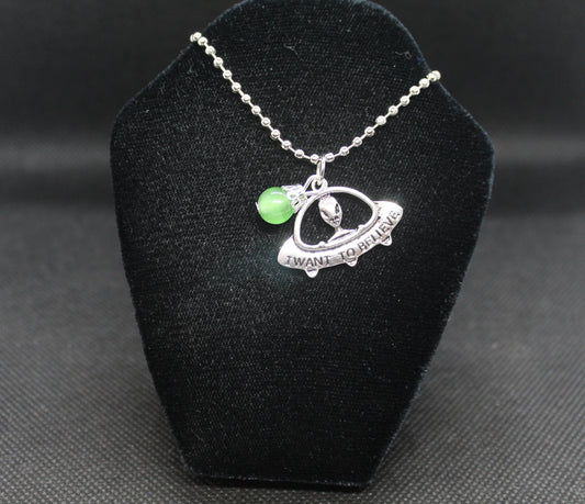 I Want to Believe UFO Alien Necklace Crystal Witch Witchy Jewelry Witchcraft Wicca Wiccan Pagan Metaphysical