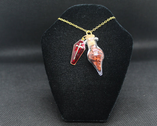 Red Jasper Glass Teardrop Coffin Necklace Crystal Witch Witchy Jewelry Witchcraft Wicca Wiccan Pagan Metaphysical