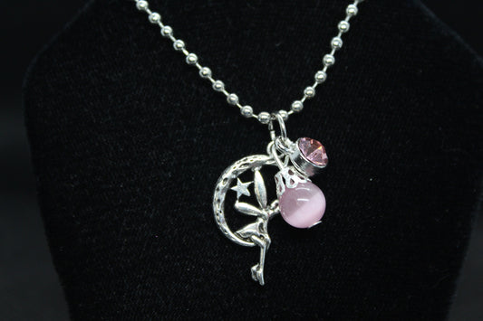 Pink Fairy Cat's Eye Necklace Crystal Witch Witchy Jewelry Witchcraft Wicca Wiccan Pagan Metaphysical