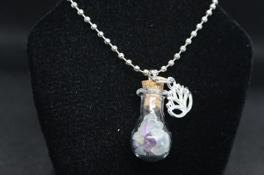 Fluorite Glass Potion Bottle Lotus Flower Necklace Crystal Witch Witchy Jewelry Witchcraft Wicca Wiccan Pagan Metaphysical