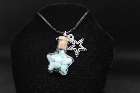 Amazonite Glass Star Bottle Necklace Crystal Witch Witchy Jewelry Witchcraft Wicca Wiccan Pagan Metaphysical