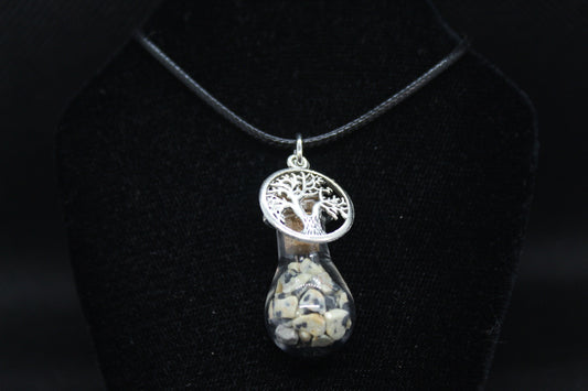 Dalmatian Jasper Glass Bottle Tree of Life Necklace Crystal Witch Witchy Jewelry Witchcraft Wicca Wiccan Pagan Metaphysical