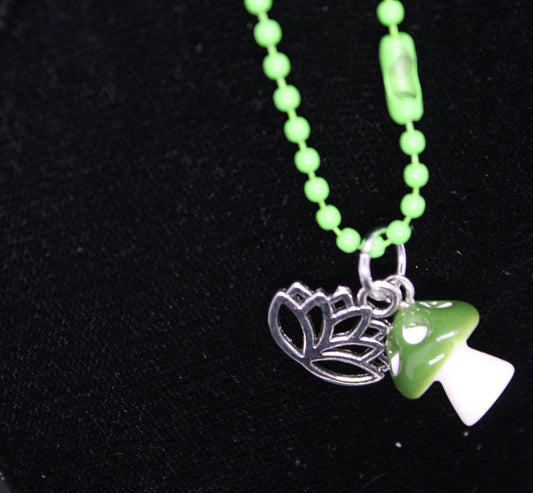 Green Mushroom Lotus Keychain Charm Zipper Pull Crystal Witch Witchy Jewelry Witchcraft Metaphysical