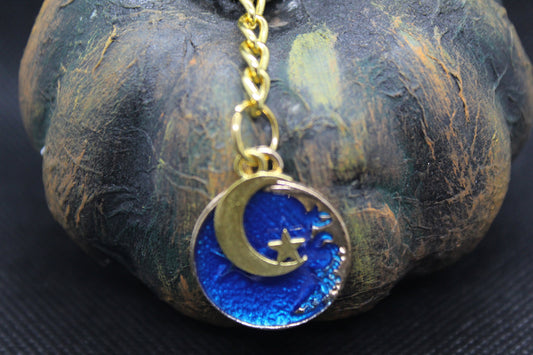 Blue Moon Keychain Charm Zipper Pull Crystal Witch Witchy Jewelry Witchcraft Wicca Wiccan Pagan