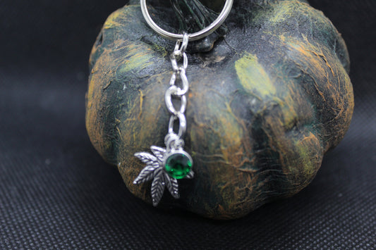 Green Cannabis Weed Keychain Charm Zipper Pull Crystal Witch Witchy Jewelry Witchcraft Metaphysical