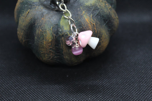 Pink Mushroom Keychain Charm Zipper Pull Crystal Witch Witchy Jewelry Witchcraft Metaphysical