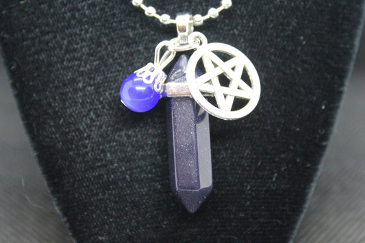 Blue Sandstone Pentacle Necklace Crystal Witch Witchy Jewelry Witchcraft Wicca Wiccan Pagan Metaphysical