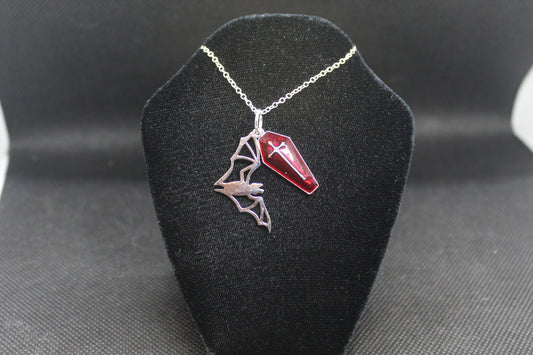 Red Coffin Bat Necklace Necklace Crystal Witch Witchy Jewelry Witchcraft Wicca Wiccan Pagan Metaphysical