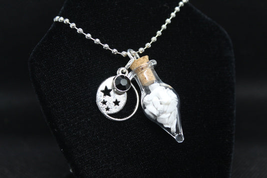 Howlite Glass Teardrop Moon Necklace Crystal Witch Witchy Jewelry Witchcraft Wicca Wiccan Pagan Metaphysical