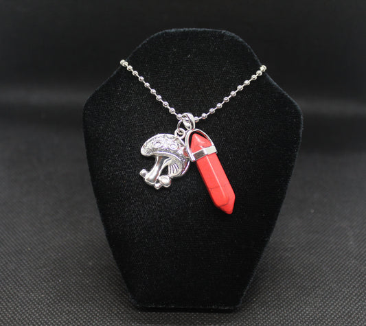 Red Howlite Mushroom Necklace Crystal Witch Witchy Jewelry Witchcraft Wicca Wiccan Pagan Metaphysical