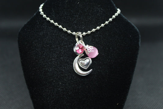 Pink Cat's Eye Heart Moon Necklace Crystal Witch Witchy Jewelry Witchcraft Metaphysical