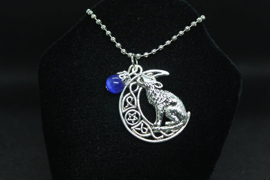 Blue Moon Howling Wolf Necklace Crystal Witch Witchy Jewelry Witchcraft Wicca Wiccan Pagan Metaphysical