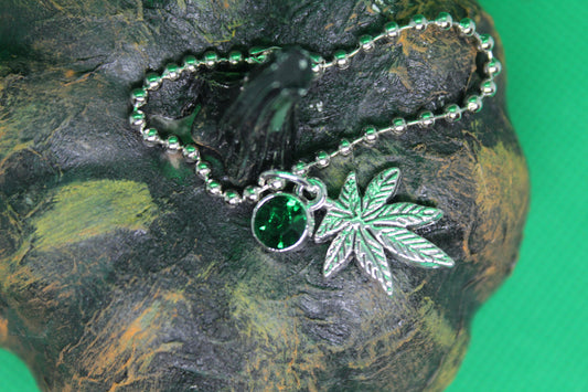 Green Cannabis Weed Keychain Charm Zipper Pull Crystal Witch Witchy Jewelry Witchcraft Metaphysical