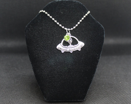 I Want to Believe UFO Alien Necklace Crystal Witch Witchy Jewelry Witchcraft Wicca Wiccan Pagan Metaphysical