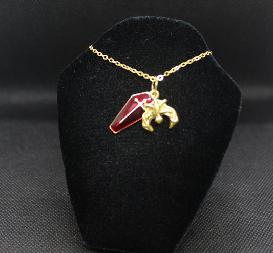 Red Coffin Bat Necklace Necklace Crystal Witch Witchy Jewelry Witchcraft Wicca Wiccan Pagan Metaphysical