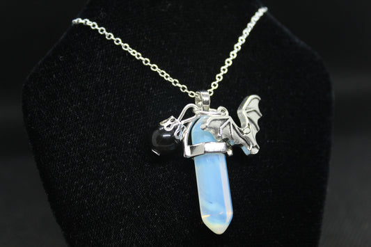 Opalite Bat Necklace Crystal Witch Witchy Jewelry Witchcraft Wicca Wiccan Pagan Metaphysical