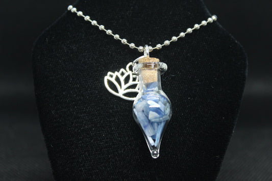 Blue Kyanite Glass Teardrop Lotus Flower Necklace Crystal Witch Witchy Jewelry Witchcraft Wicca Wiccan Pagan Metaphysical