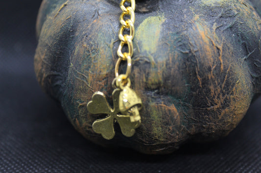 Gold Clover Mushroom Keychain Charm Zipper Pull Crystal Witch Witchy Jewelry Witchcraft Wicca Wiccan Pagan